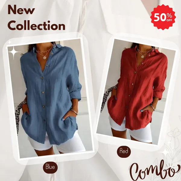 🌷LAST DAY SALE 49% OFF - Classic Pleated Textured Single-Breasted Lapel Shirt for Women