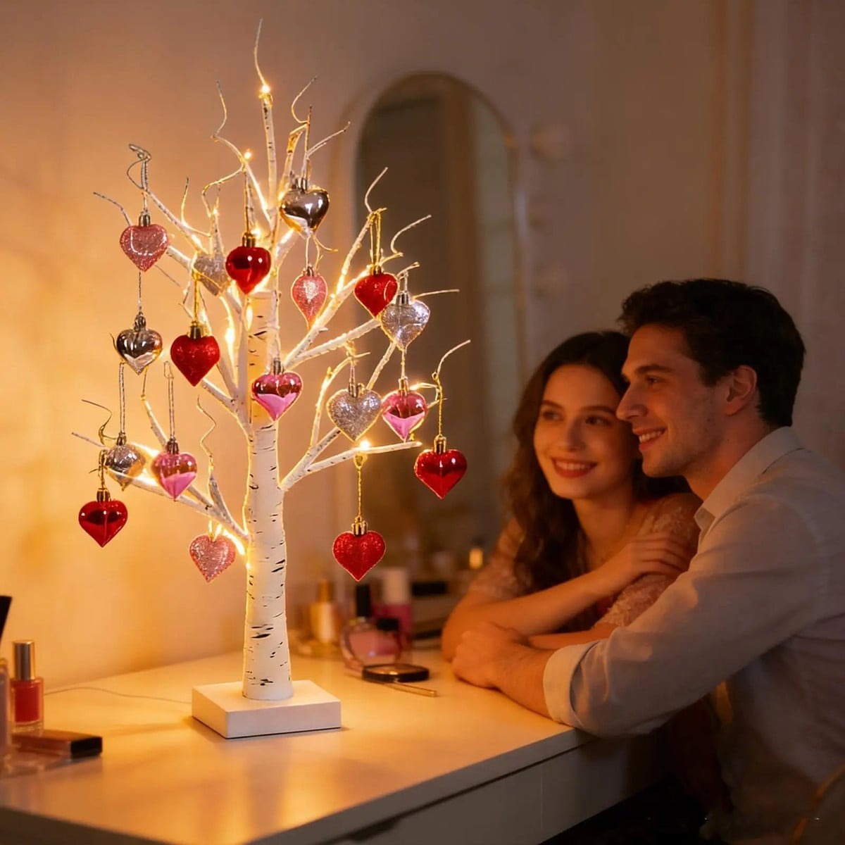 Romantic Heart-Shaped Birch Tree Lamp