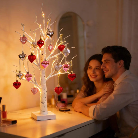 Romantic Heart-Shaped Birch Tree Lamp