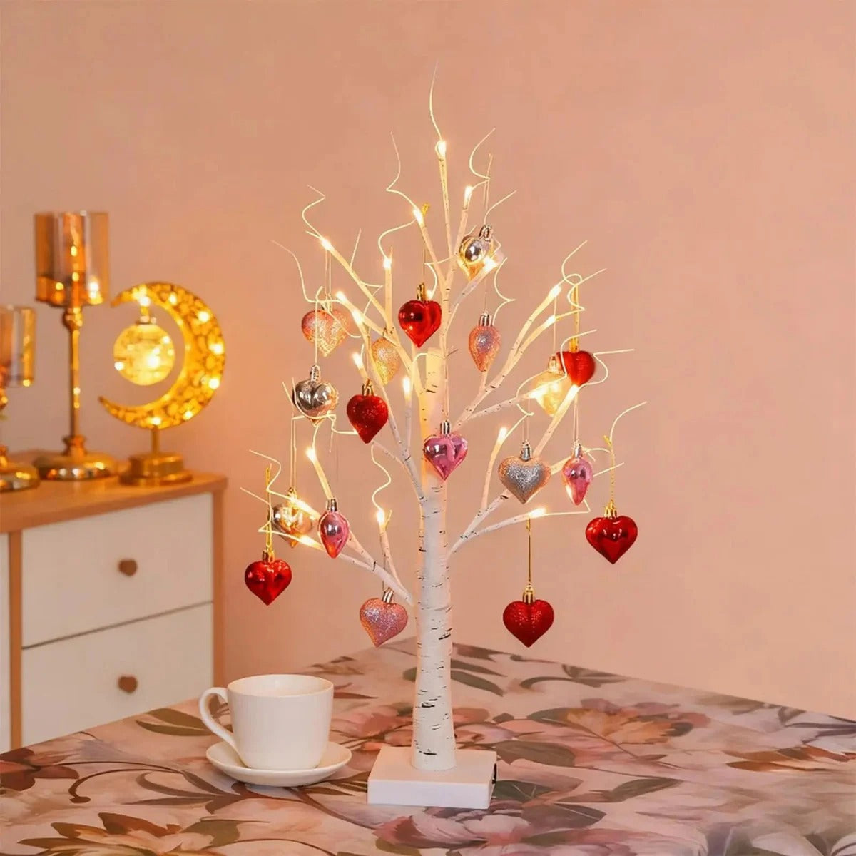 Romantic Heart-Shaped Birch Tree Lamp